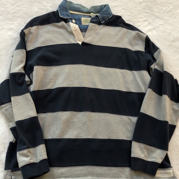 GHBass & Co/long sleeve/stripe polo/large/denim - Picture 3 of 5